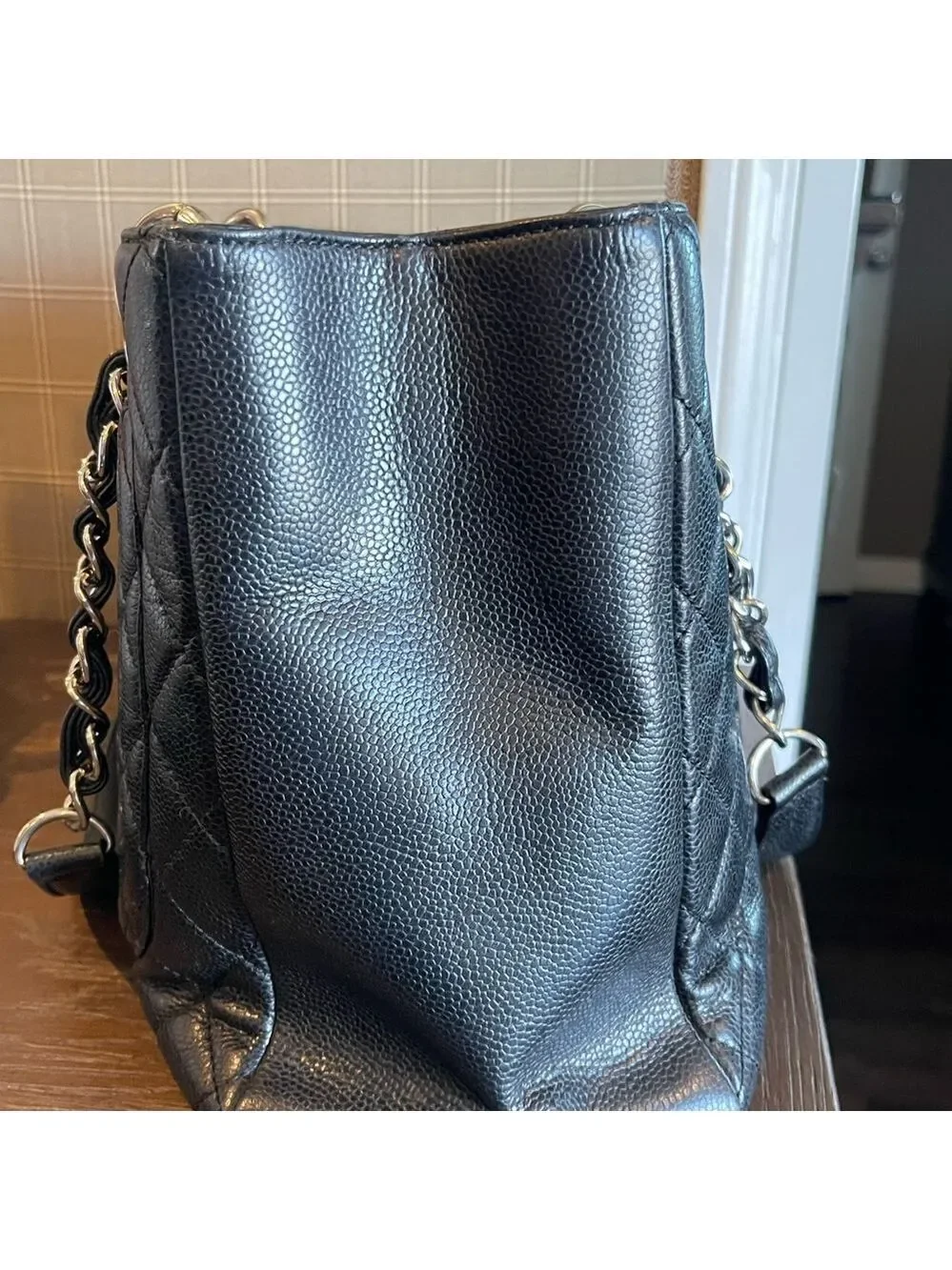 CHANEL Black Quilted Caviar Leather Tote with Interlocking CC